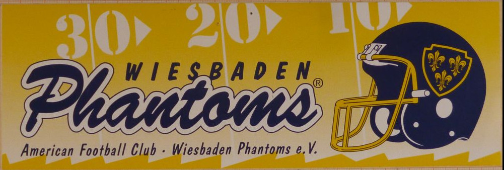 Verschiedene Helmaufkleber der Wiesbaden Phantoms von 1984 - 1994